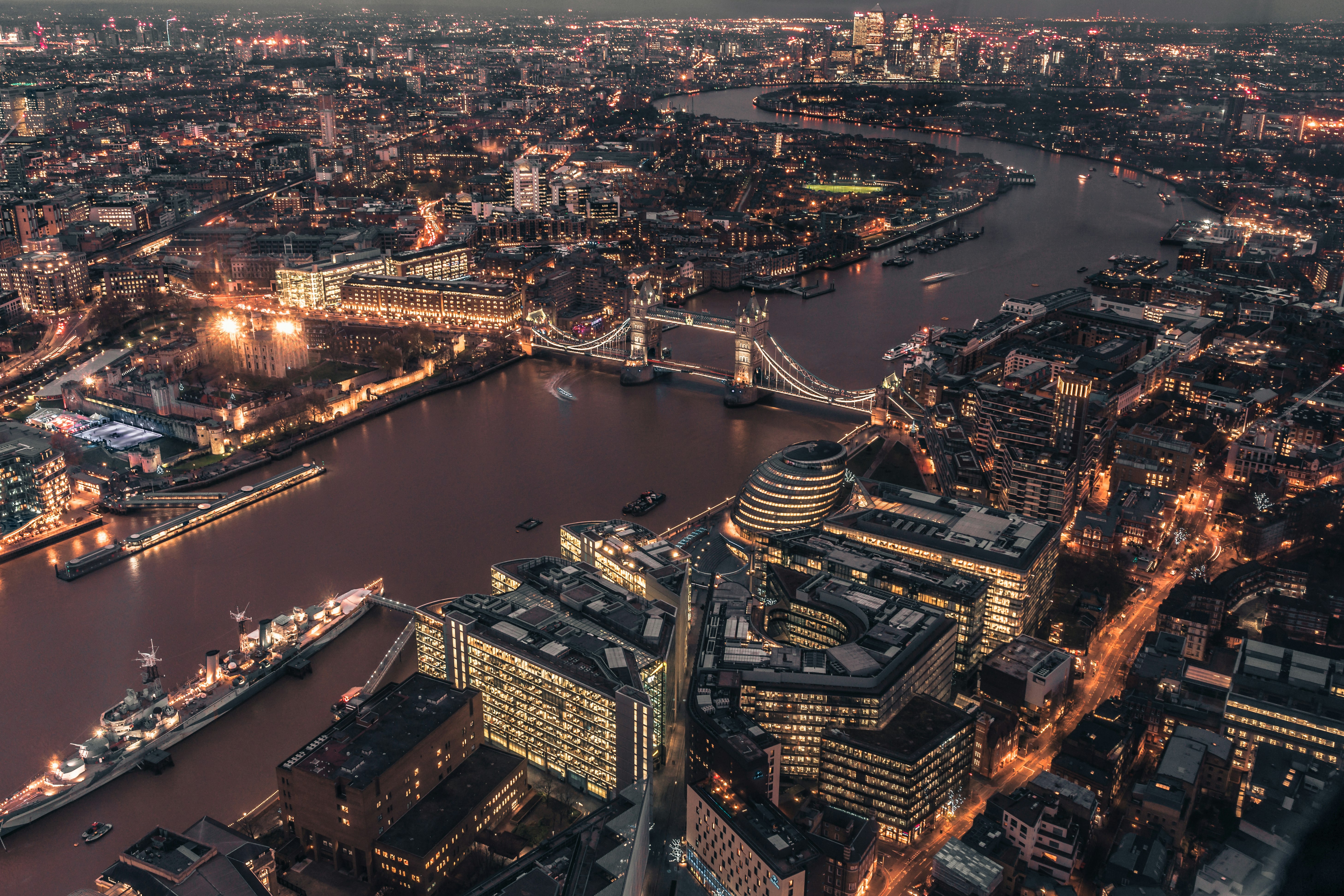 aerial view of city during dawn